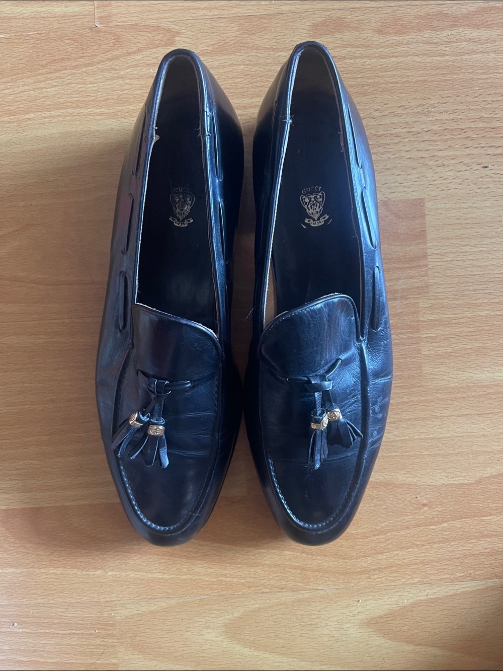 Vintage Gucci Black Leather Tassel Loafers for Men
